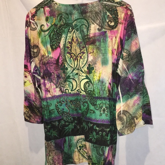 B.L.E.U. Woman Keyhole 3/4 Sleeve Boho Style Blouse Top | Size 1X - Picture 7 of 7